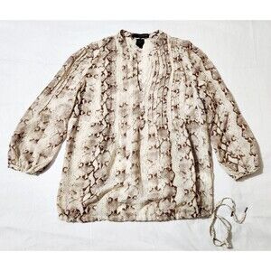 CALVIN KLEIN ANIMAL PRINT 3/4 SLEEVE WOMAN SHIRT V-NECK SIZE S SHEER LIGHTWEIGHT